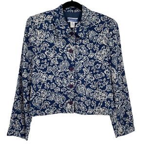 Vintage Pendleton Floral Blazer Jacket Lightweight Navy Cropped Soft Women 10‎
